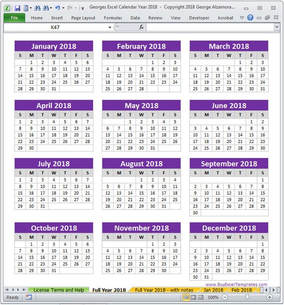 2019 monthly calendar template excel